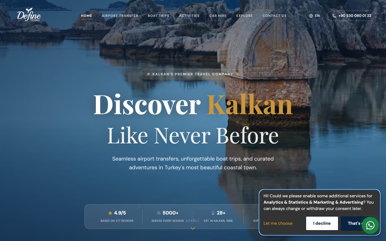 Define Tours Kalkan web sitesi önizlemesi